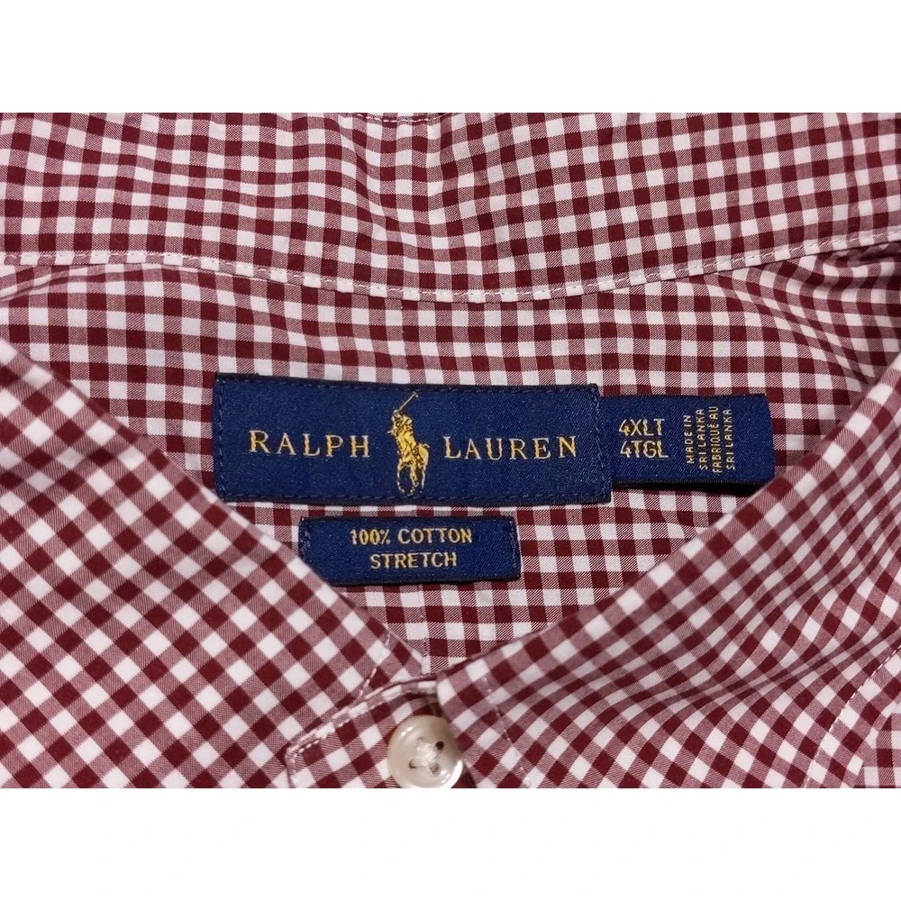 POLO RALPH LAUREN Long Sleeve‎ Button Shirt 100% Cotton Stretch Red Checks 4XLT